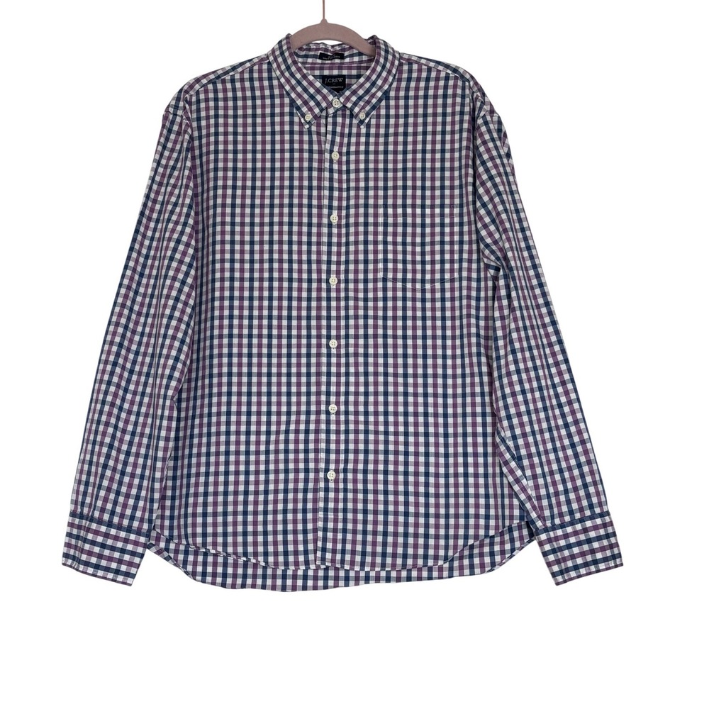 J.Crew Performance Slim Untucked Gingham Shirt Mens XL Purple Navy BE151